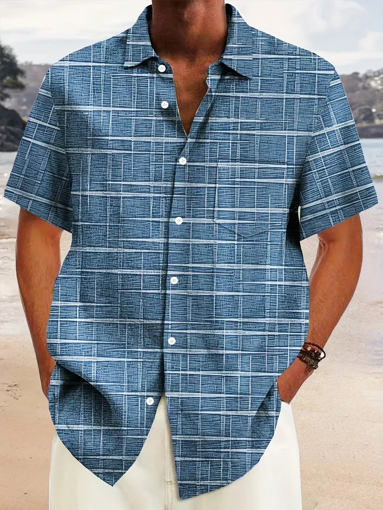 Lorel | Camisa elegante con estampado de rayas y cuadros.