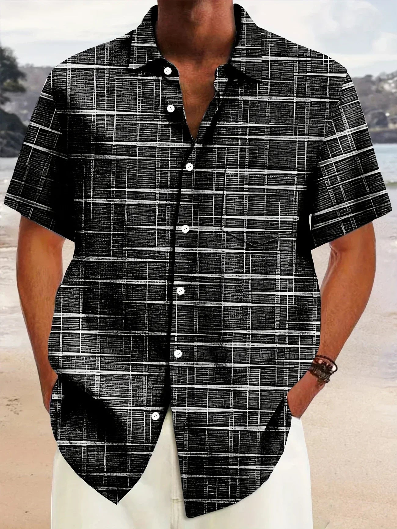 Lorel | Camisa elegante con estampado de rayas y cuadros.