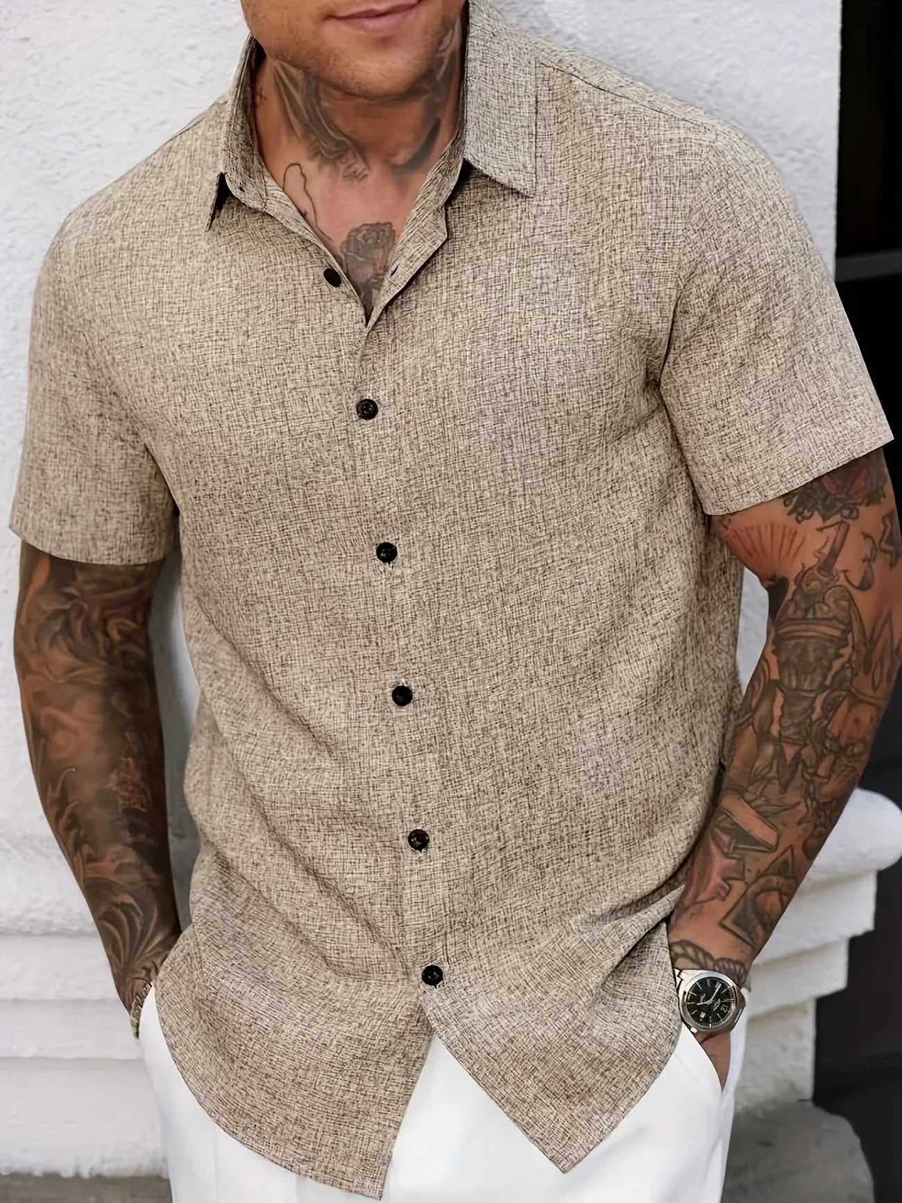 Lorel | Camisa ligera de mezcla de lino de manga corta