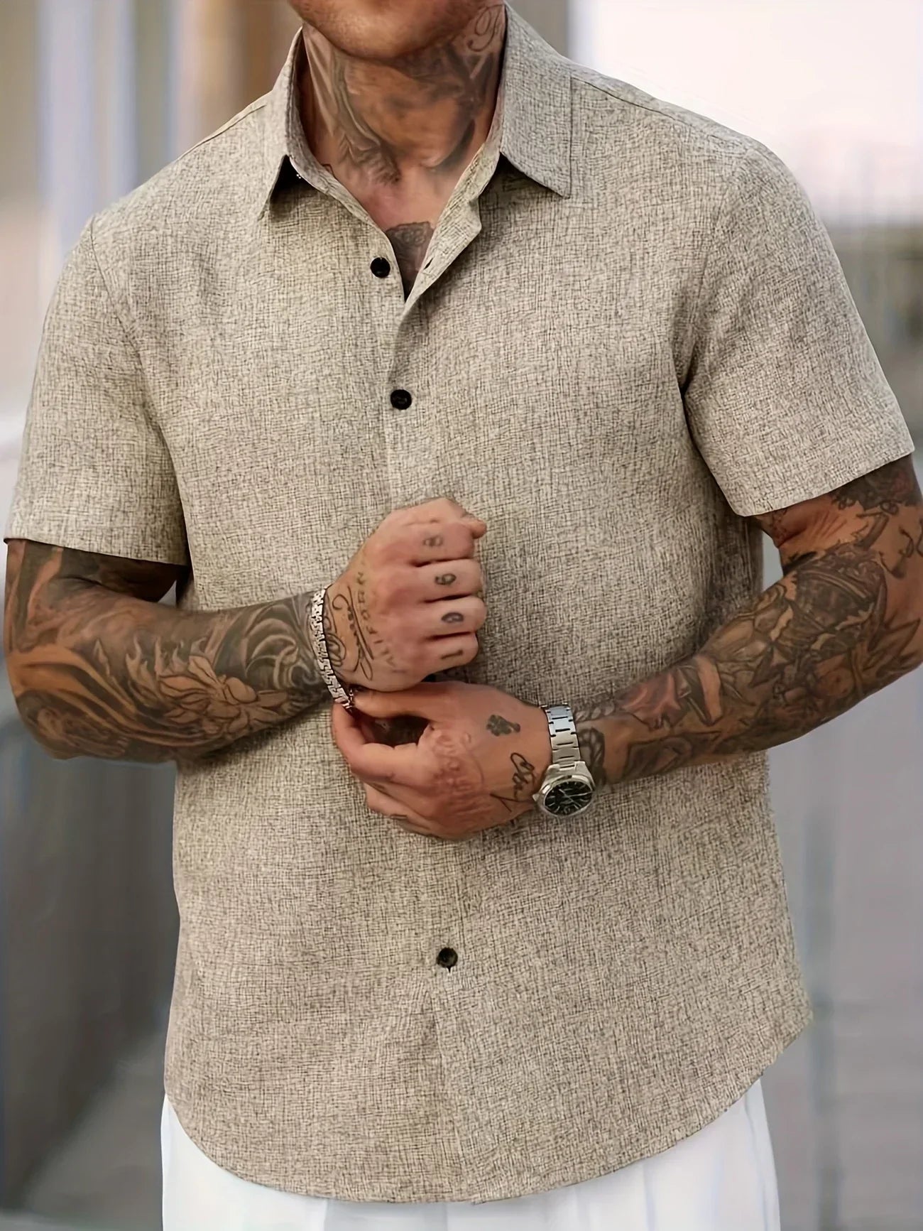 Lorel | Camisa ligera de mezcla de lino de manga corta