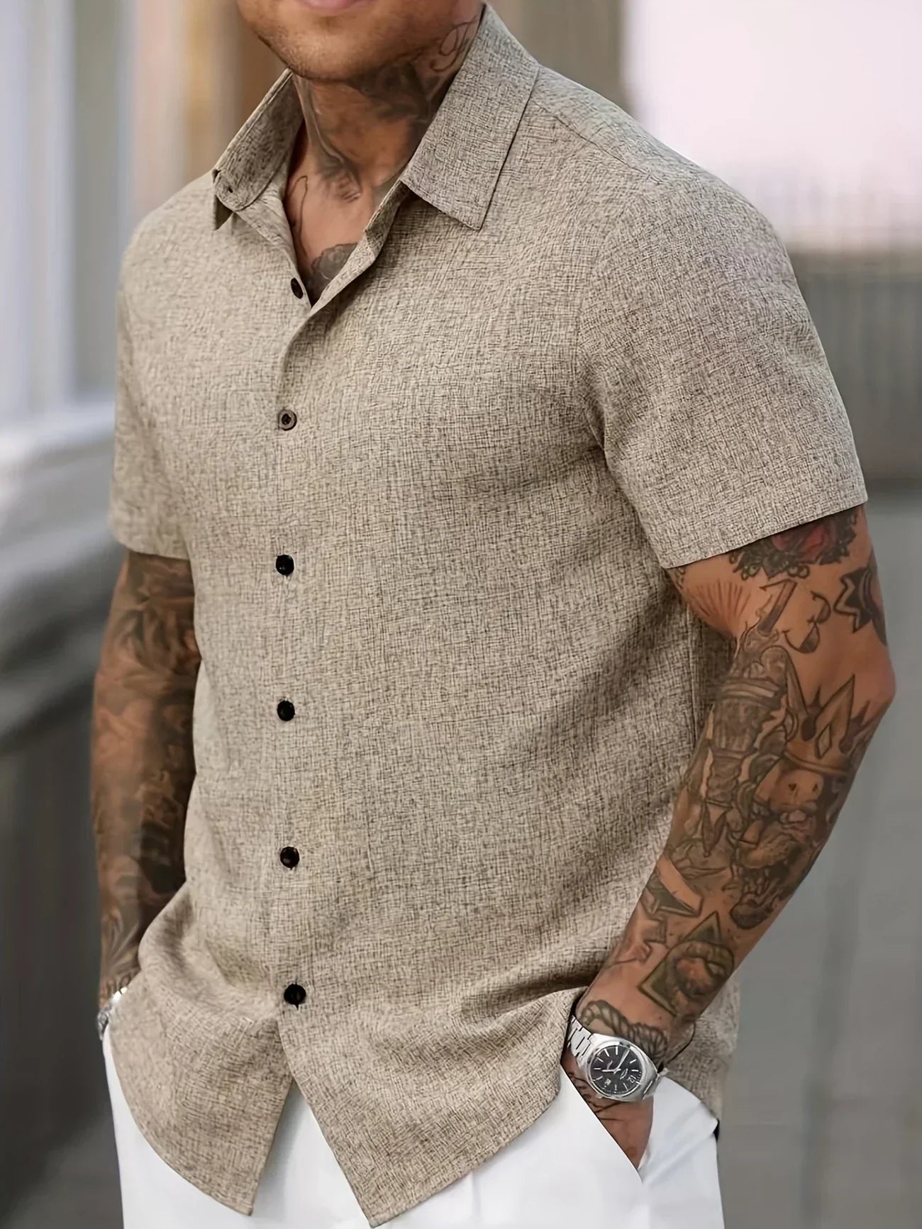 Lorel | Camisa ligera de mezcla de lino de manga corta