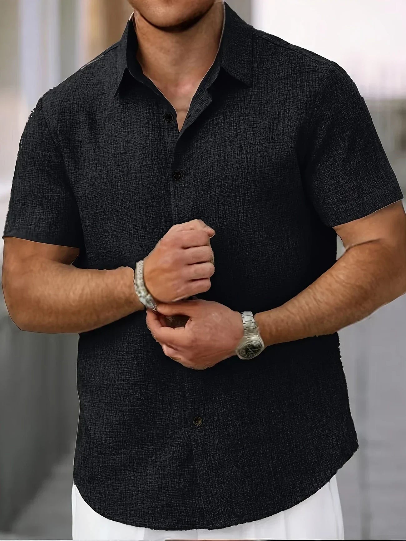 Lorel | Camisa ligera de mezcla de lino de manga corta