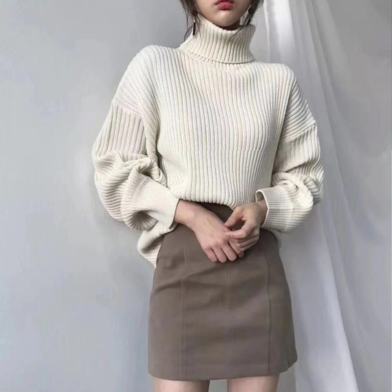 Lorel | Jersey de lujo con cuello alto y mangas abullonadas