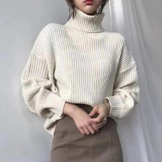 Lorel | Jersey de lujo con cuello alto y mangas abullonadas