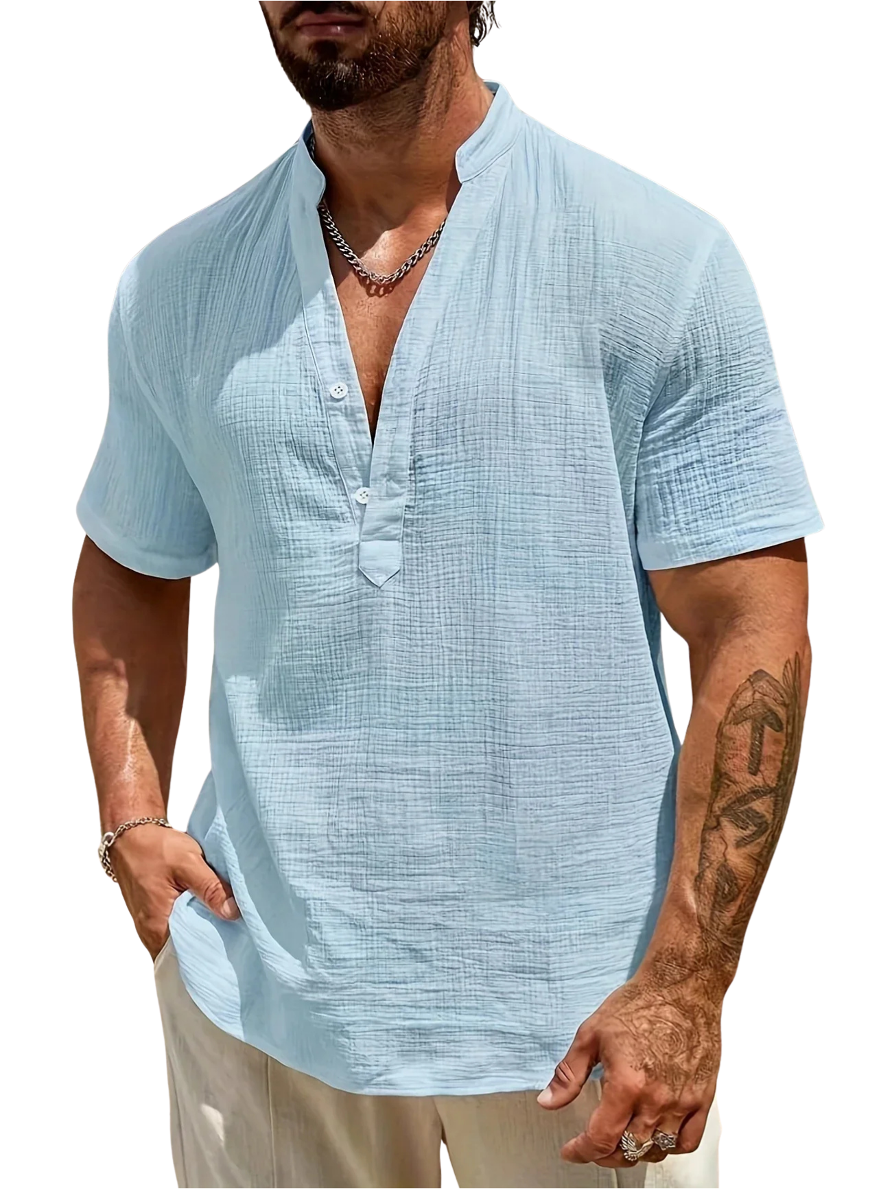 Lorel | Elegante camisa de verano con cuello alto.