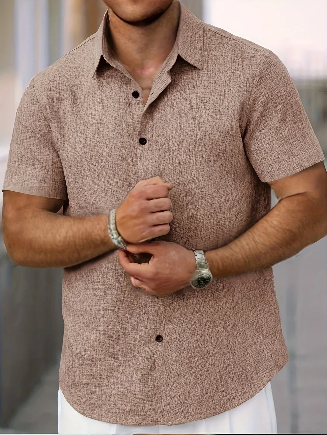 Lorel | Camisa ligera de mezcla de lino de manga corta
