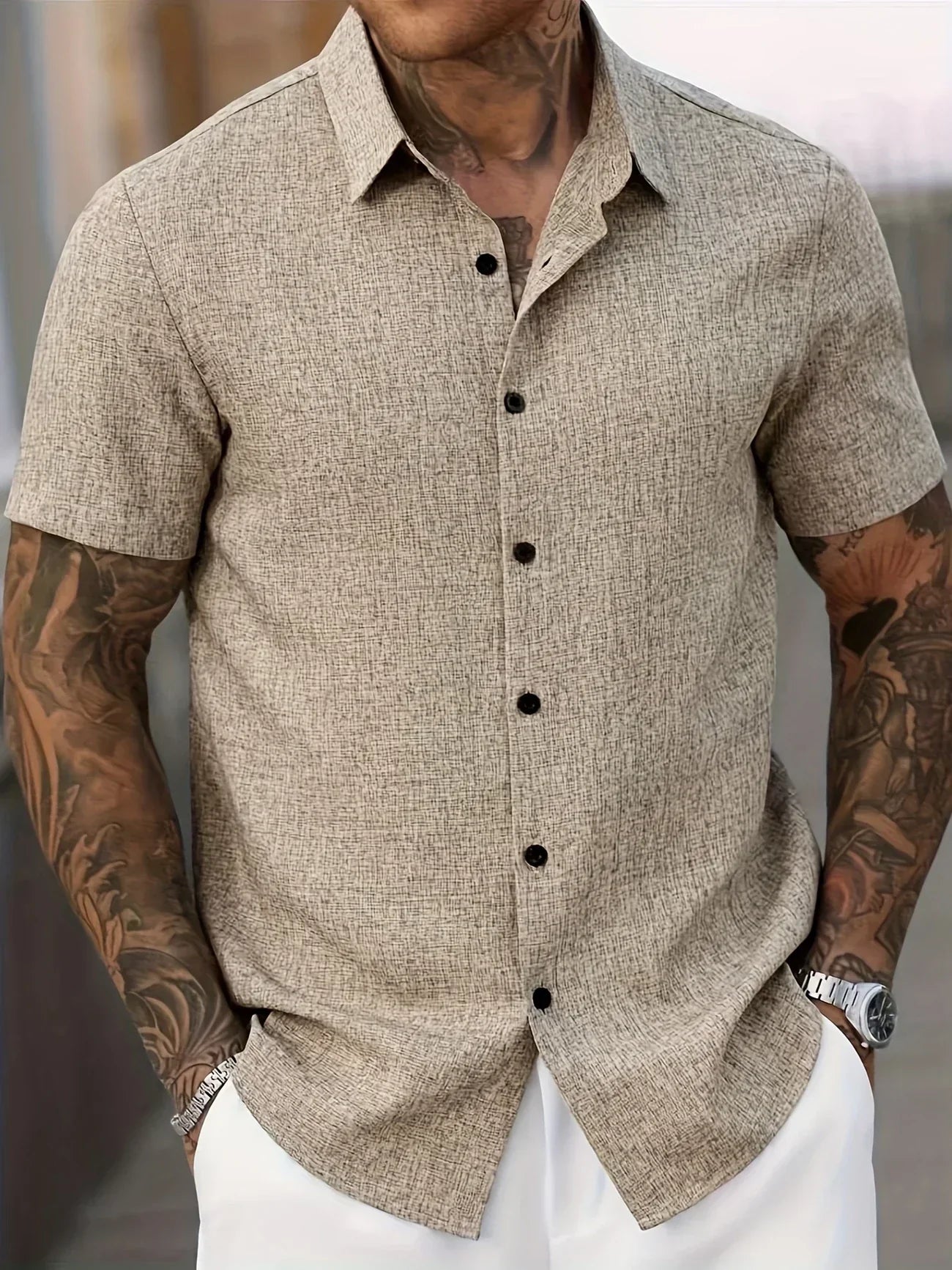 Lorel | Camisa ligera de mezcla de lino de manga corta